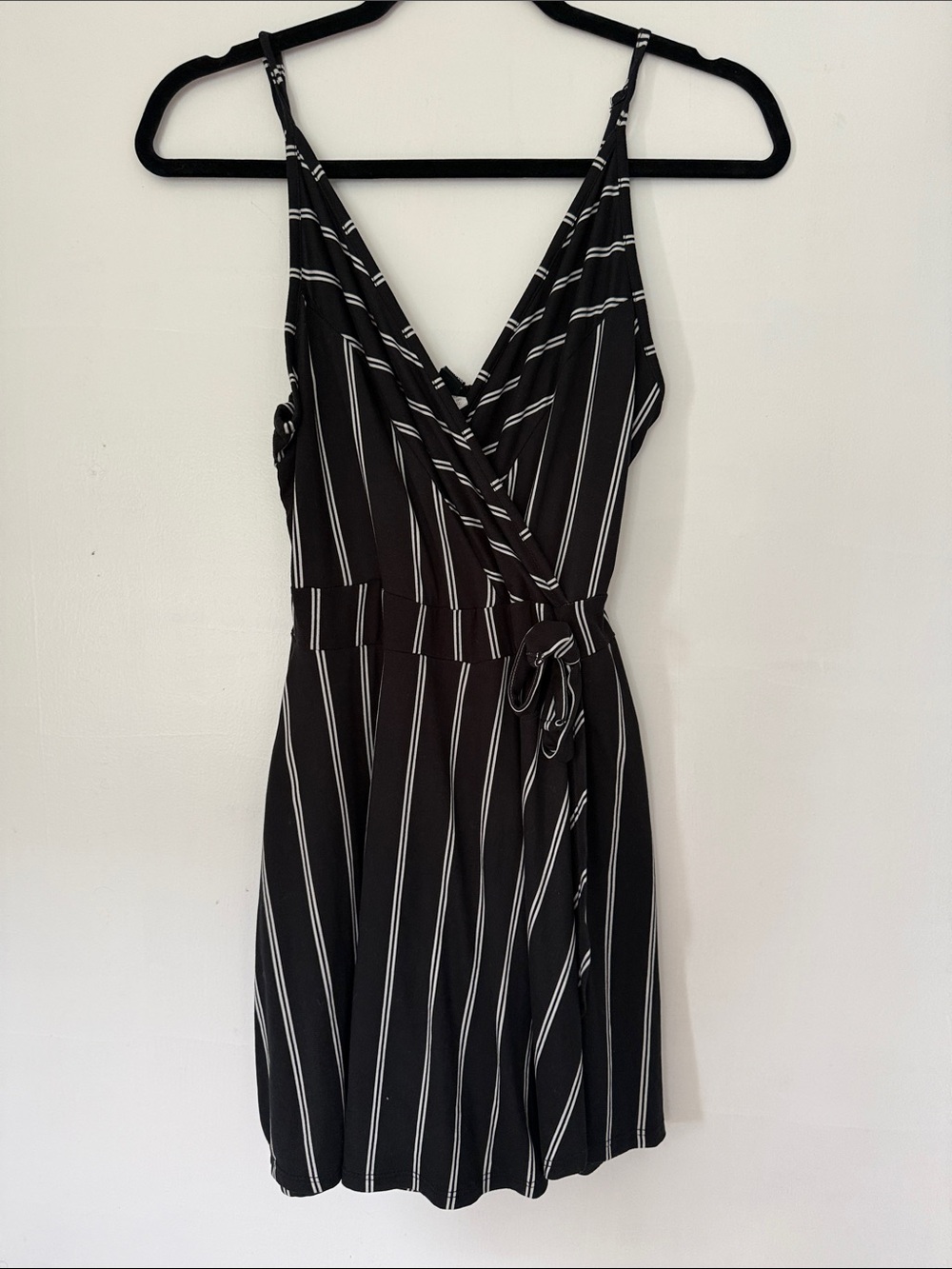 Black & White Striped Wrap-Front Romper
